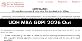 University of Hyderabad MBA GDPI Shortlist 2026 Out